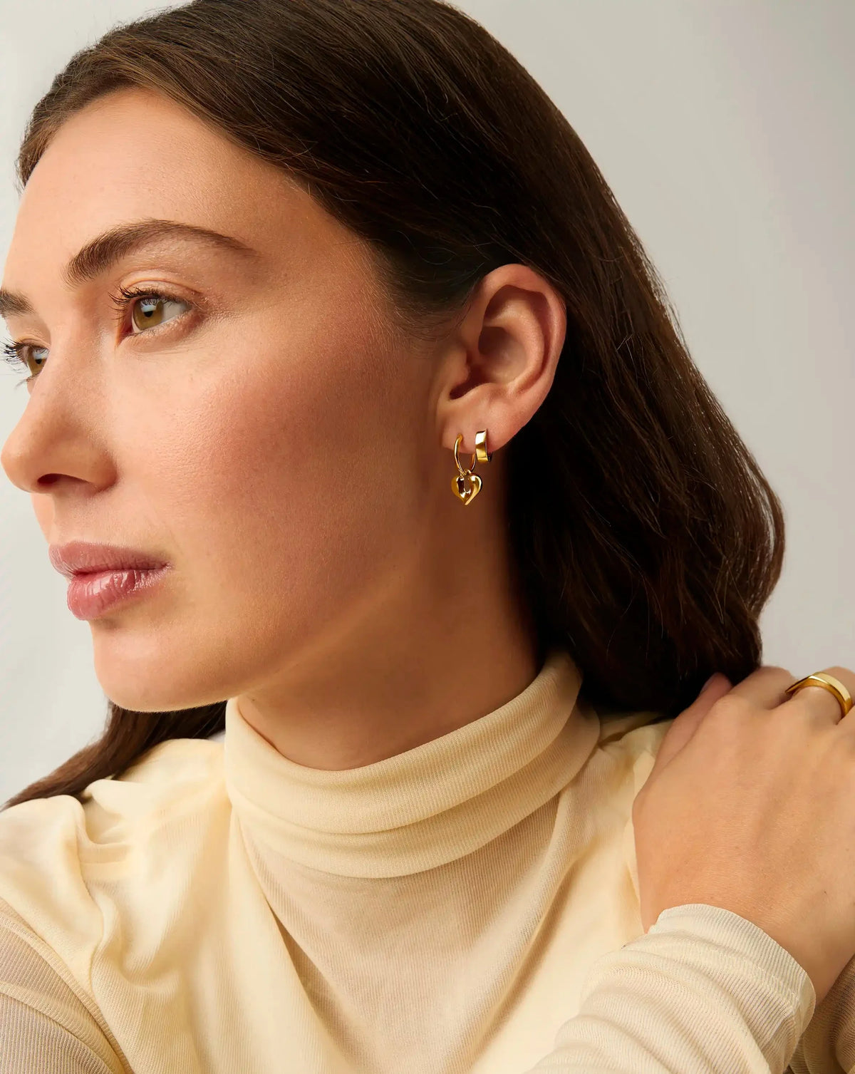 Molten Heart Charm Hoop Earrings | 18ct Gold Plated