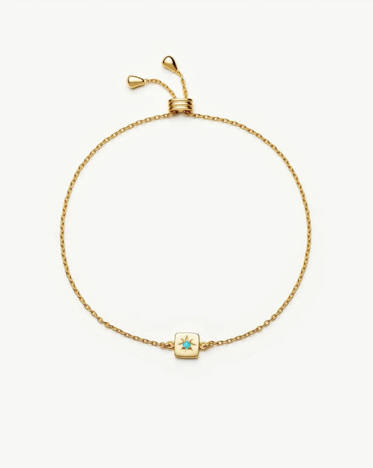 December Birthstone Slider Bracelet | 18ct Gold Plated/Dyed Turquoise Magnesite