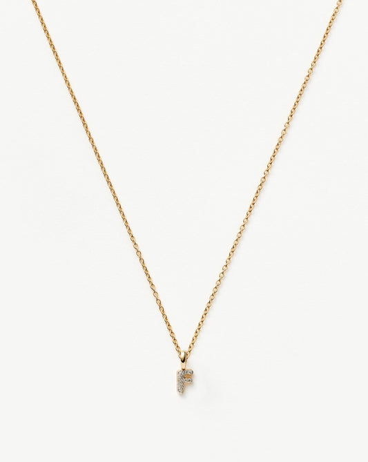 Solid Gold Diamond Initial Mini Pendant Necklace - F | 14ct Solid Yellow Gold Plated/Diamond