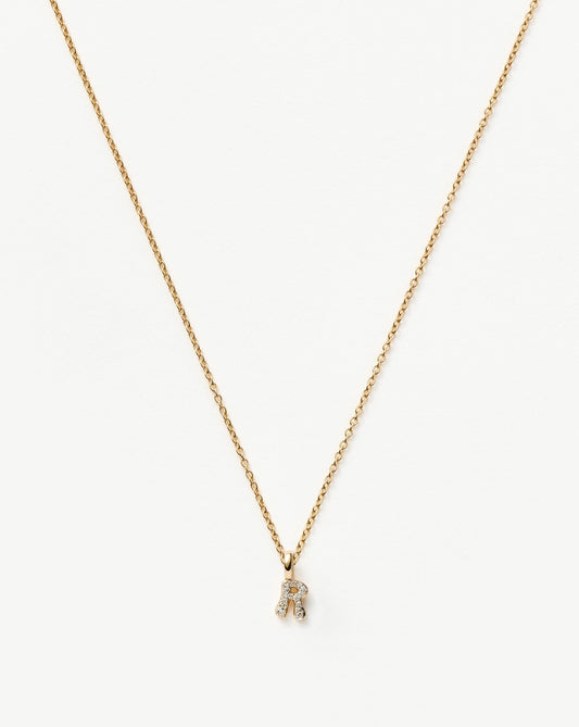 Solid Gold Diamond Initial Mini Pendant Necklace - R | 14ct Solid Yellow Gold Plated/Diamond