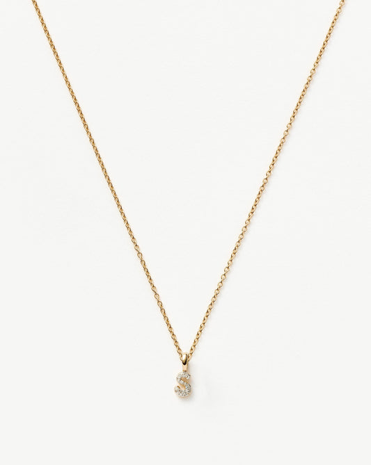 Solid Gold Diamond Initial Mini Pendant Necklace - S | 14ct Solid Yellow Gold Plated/Diamond