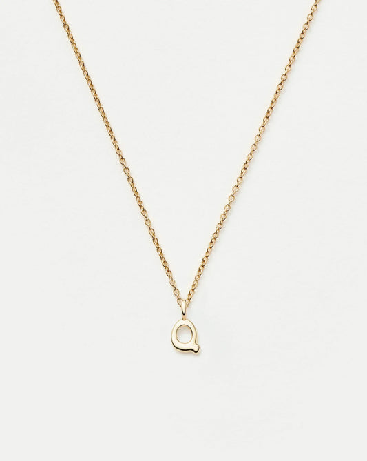 Solid Gold Initial Mini Pendant Necklace - Q | 14ct Solid Gold