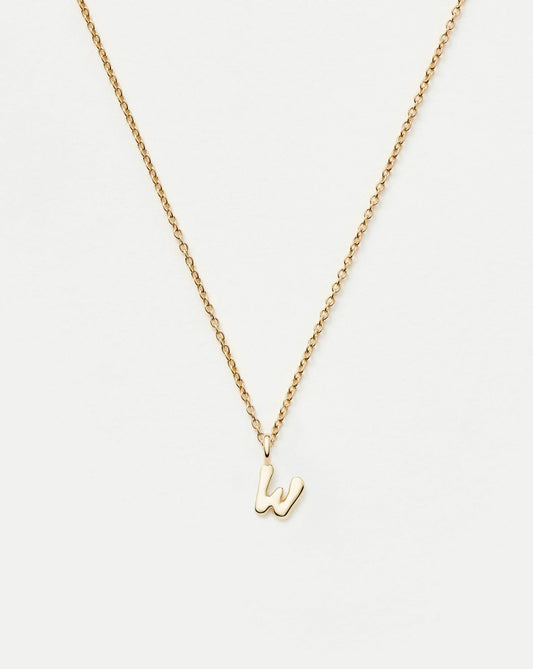 Solid Gold Initial Mini Pendant Necklace - W | 14ct Solid Gold