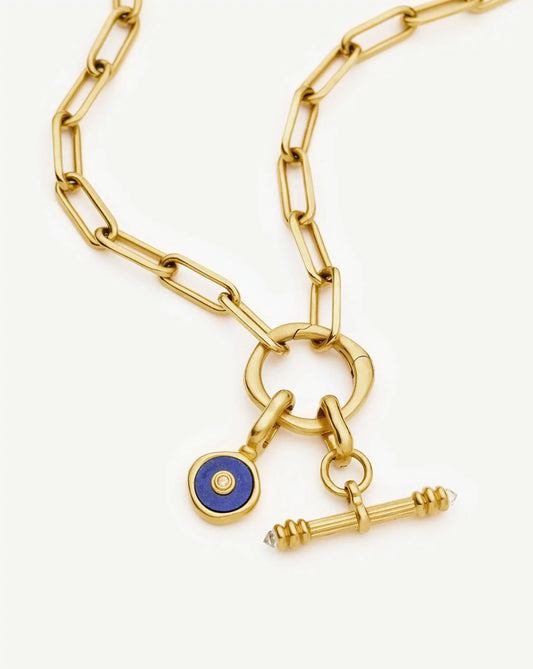 Harris Reed Keepsake T-Bar Charm Necklace | 18ct Gold Plated/Lapis Lazuli, Cubic Zirconia