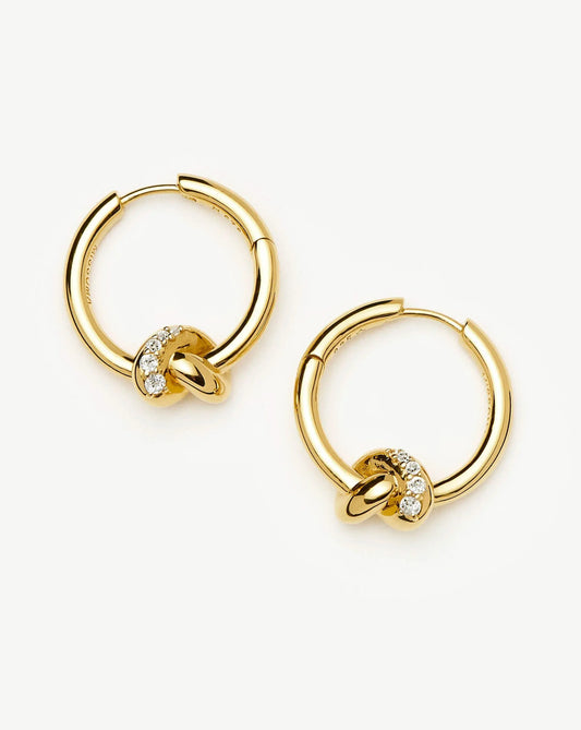 Lucy Williams Pavé Knot Small Hoop Earrings | 18ct Gold Plated