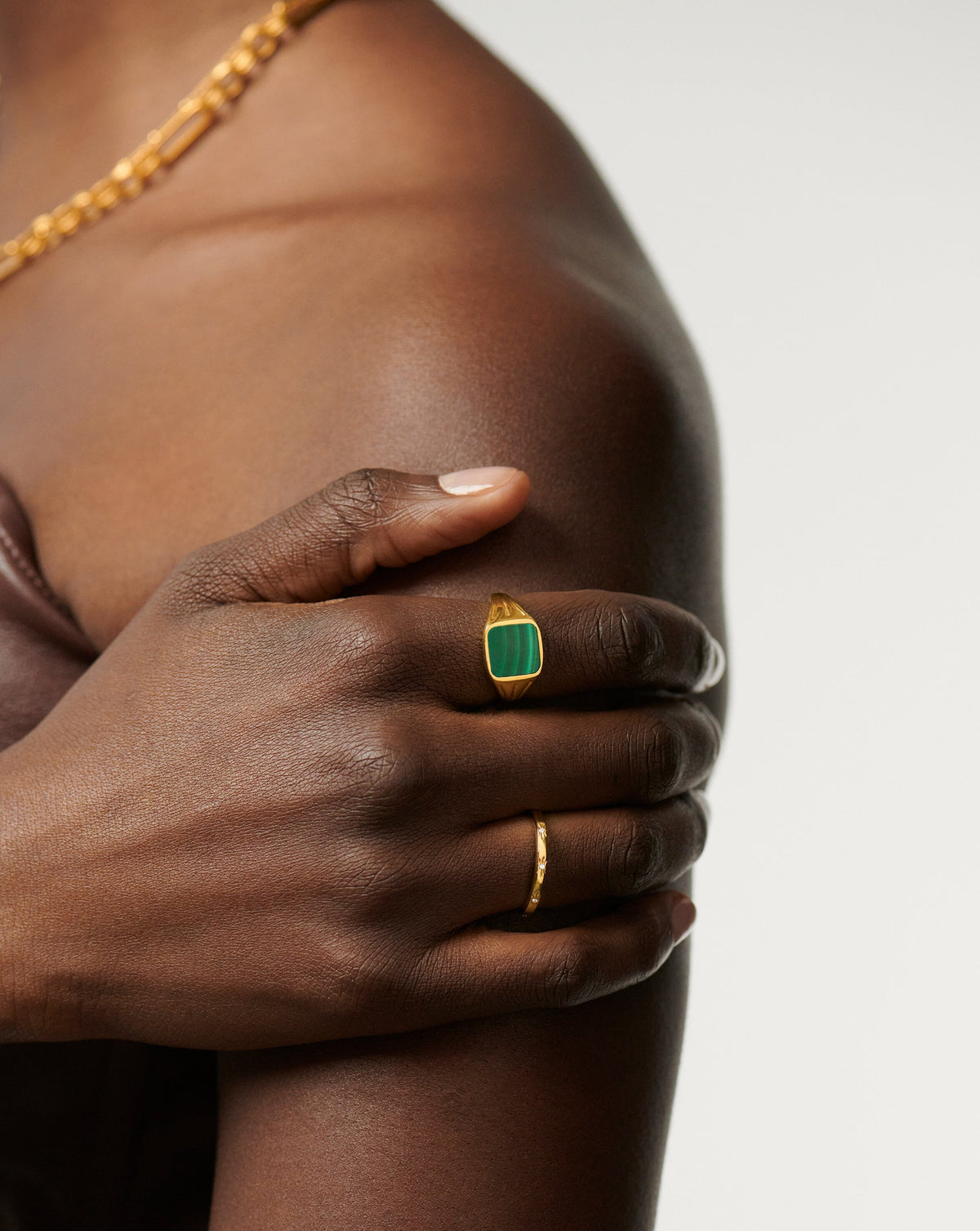 Lucy Williams Square Signet Ring | 18ct Gold Plated/Malachite
