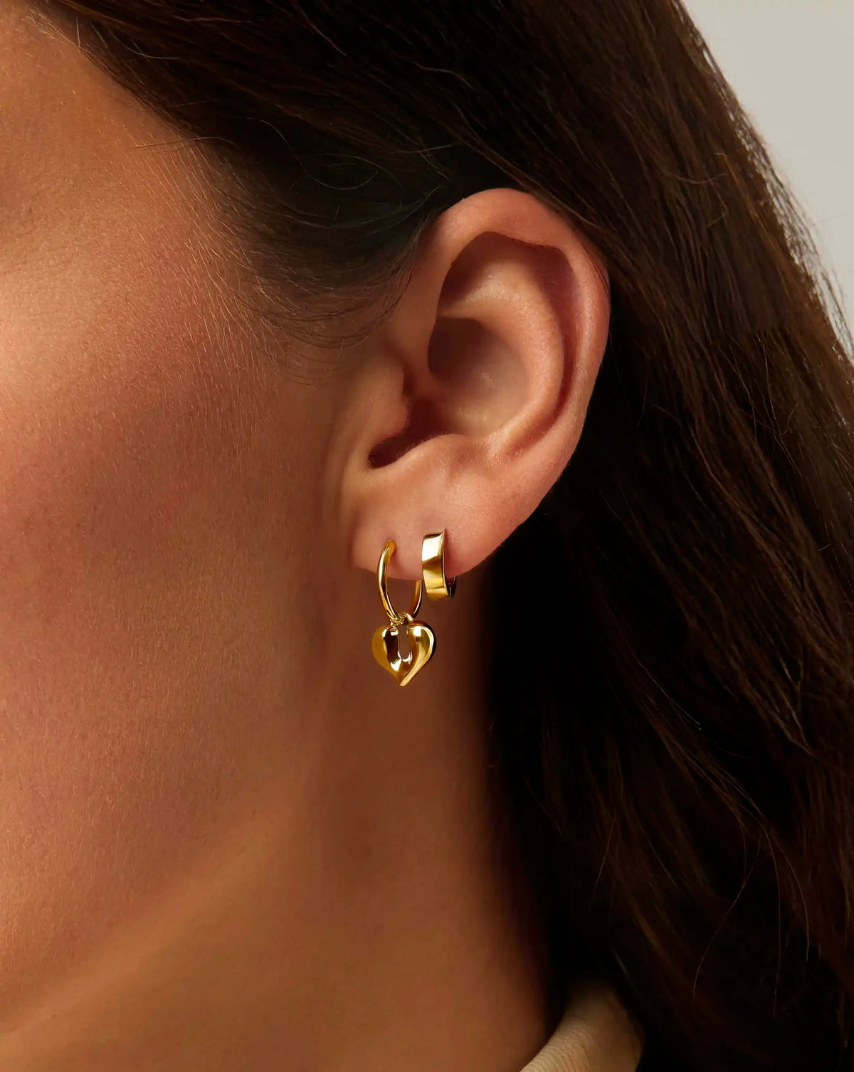Molten Heart Charm Hoop Earrings | 18ct Gold Plated