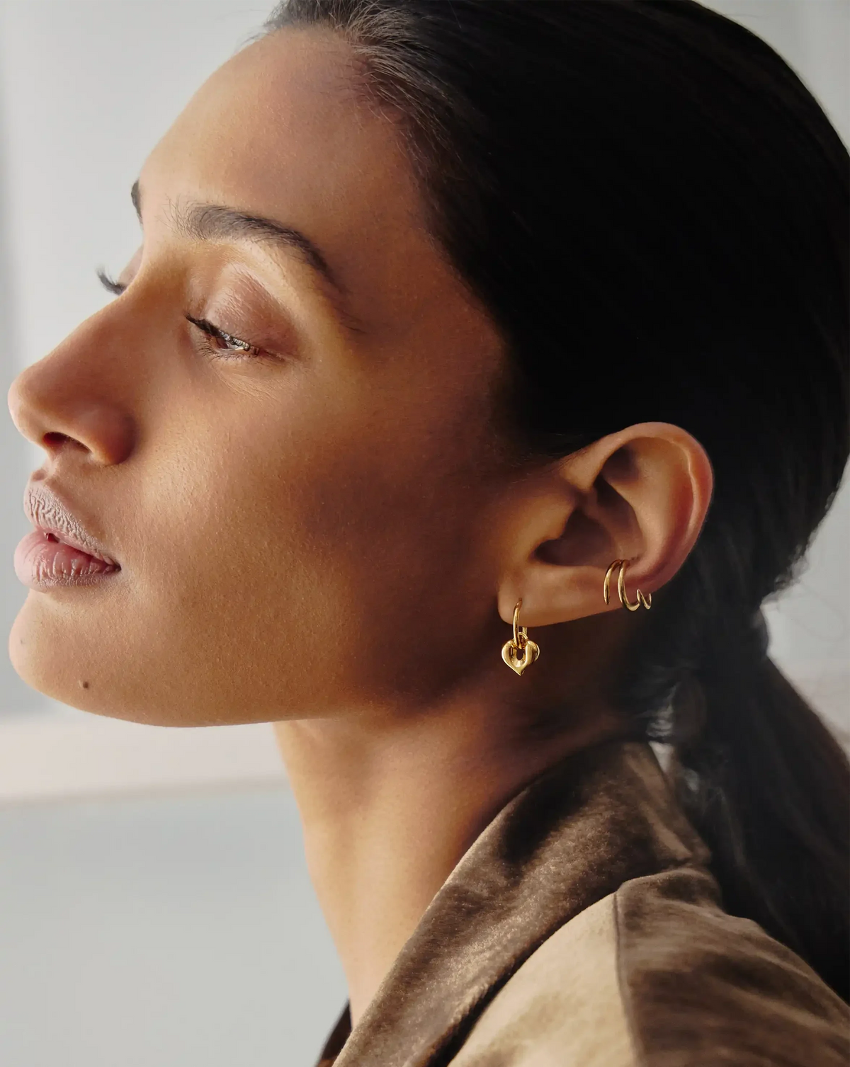 Molten Heart Charm Hoop Earrings | 18ct Gold Plated