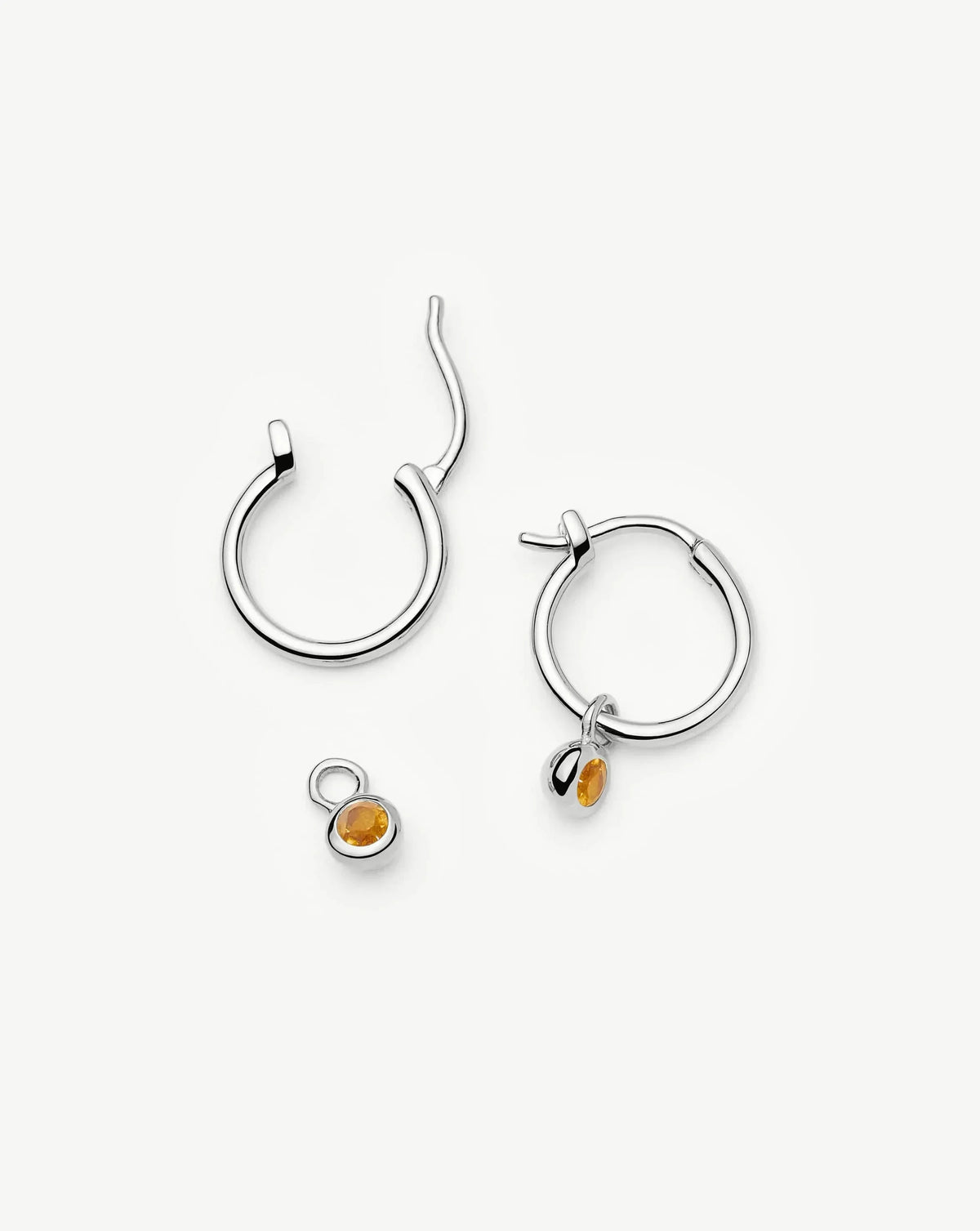 November Birthstone Mini Charm Hoop Earrings | Silver Plated/Citrine