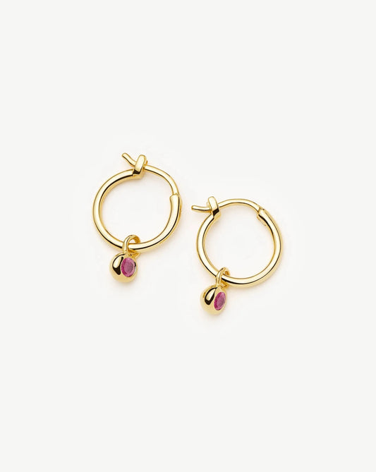 October Birthstone Mini Charm Hoop Earrings | 18ct Gold Plated/Pink Tourmaline