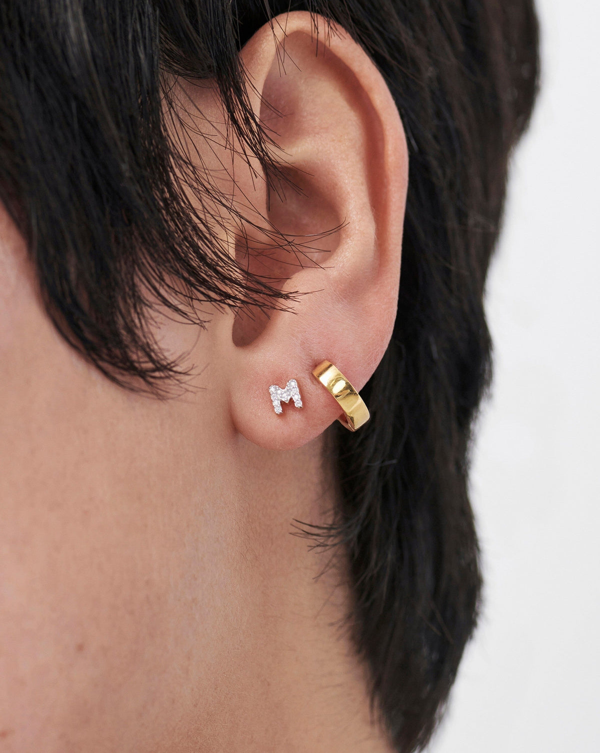 Pave Initial Single Stud Earring - Initial M | 18ct Gold Vermeil/Cubic Zirconia