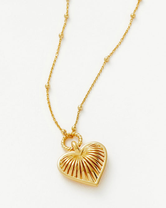 Ridge Heart Charm Pendant Necklace | 18ct Gold Plated