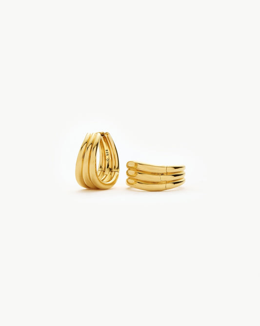 Savi Triple Ridge Hoop Earrings | 18ct Gold Plated