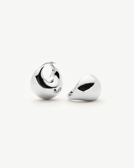 Sculptural Chubby Dome Small Hoop Earrings | Silver Plated