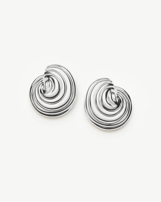 Spiral Dome Oversized Stud Earrings | Silver Plated