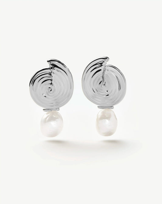 Spiral Detachable Pearl Drop Earrings | Silver Plated