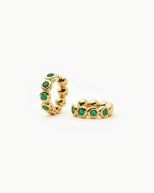 Tennis Small Hoop Earrings | 18ct Gold Plated/Emerald Green Nano-crystal